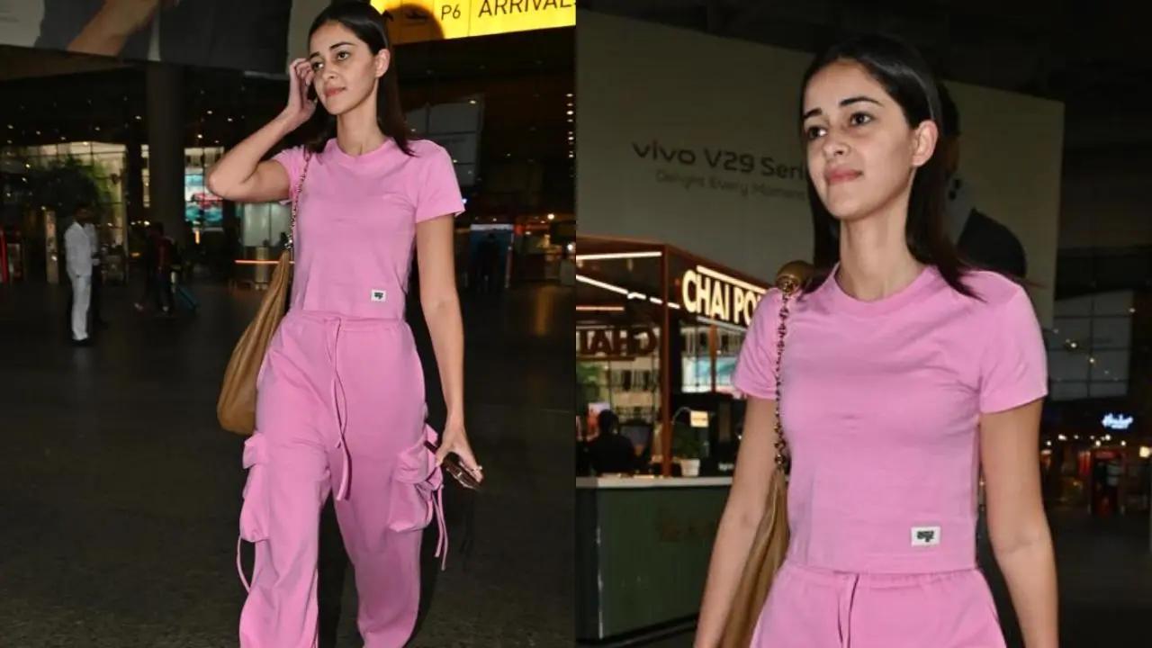 Ananya Panday was spotted wearing a co-ord set with the word 'Kapoor' printed on it in black and white. Read More