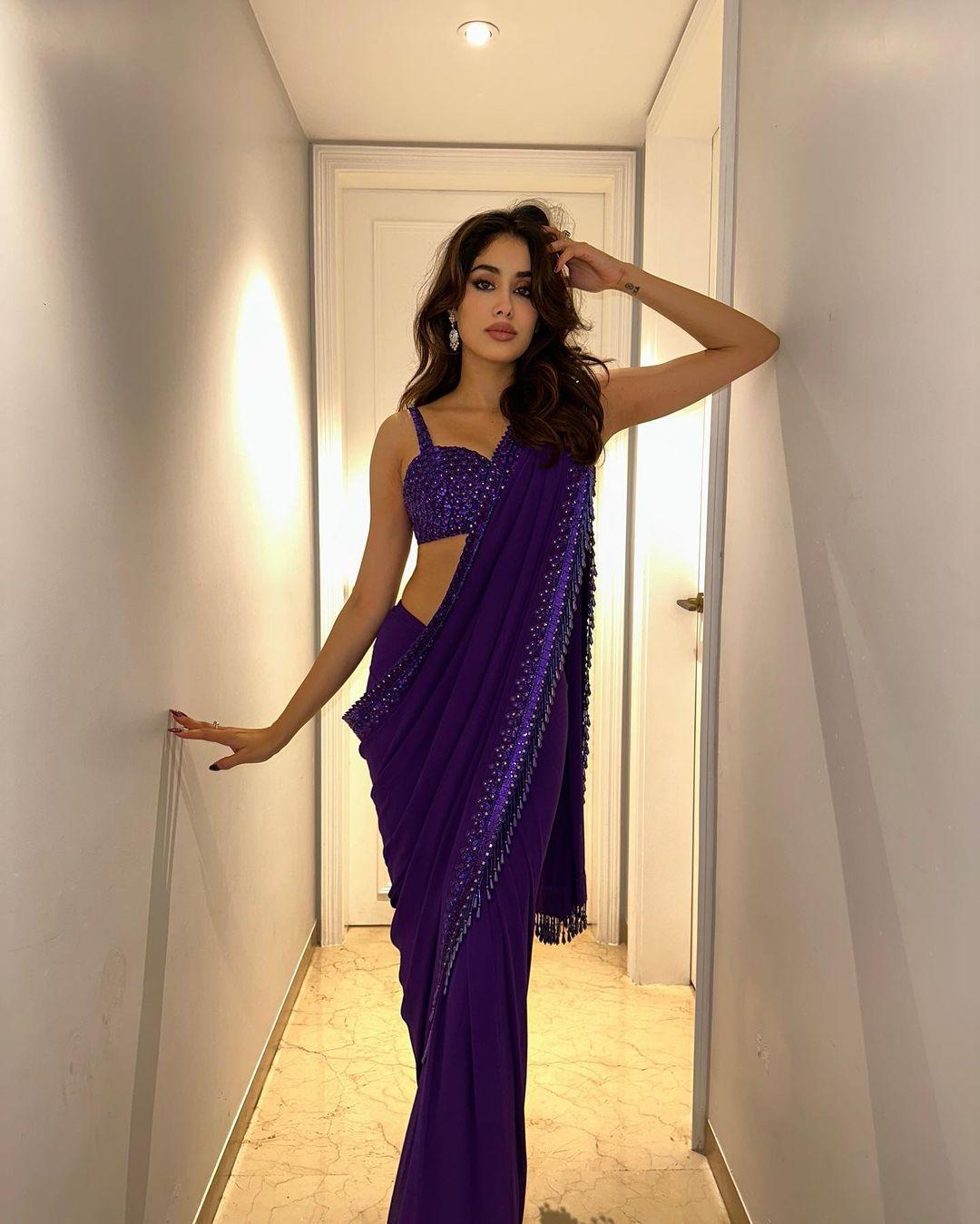Janhvi Kapoor makes a statement in an electric blue saree with an embellished blouse