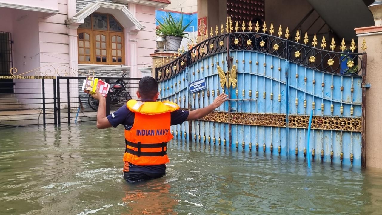 In Muthialpet locality in the city's outskirts, 54 families were rescued, and a woman who had just given birth was relocated to a safer place from Saligramam in the city