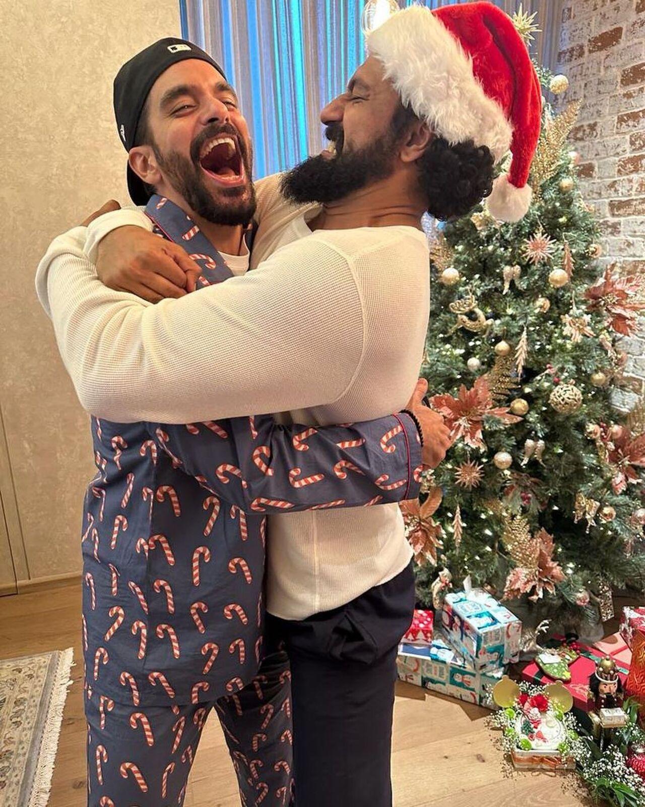 Angad and Vicky's brotherhood moment. The former also shared a video of him dancing to Punjabi beats with the Kaushal brothers