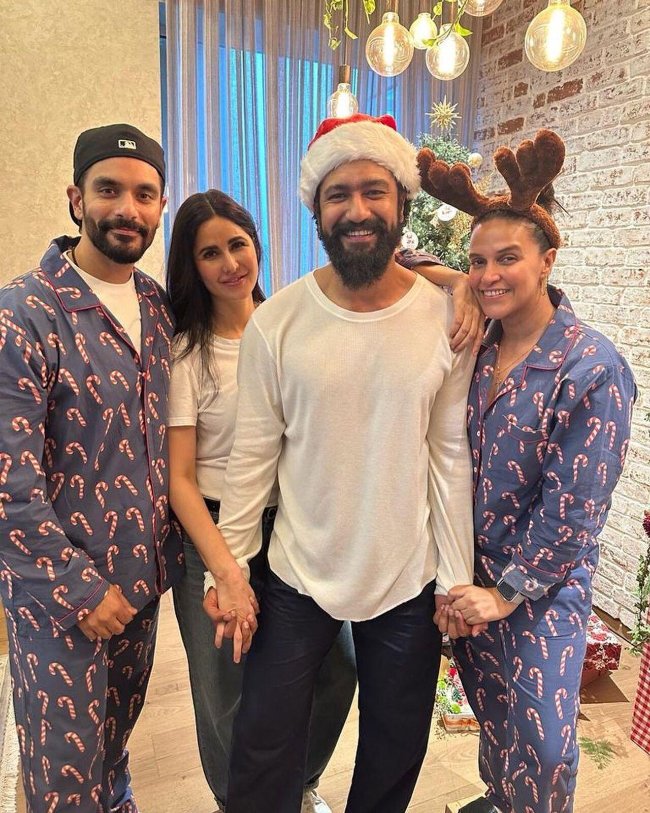 Neha Dhupia and Angad Bedi also joined the couple for their celebration. Neha and Angad were seen in matching pajamas for the party