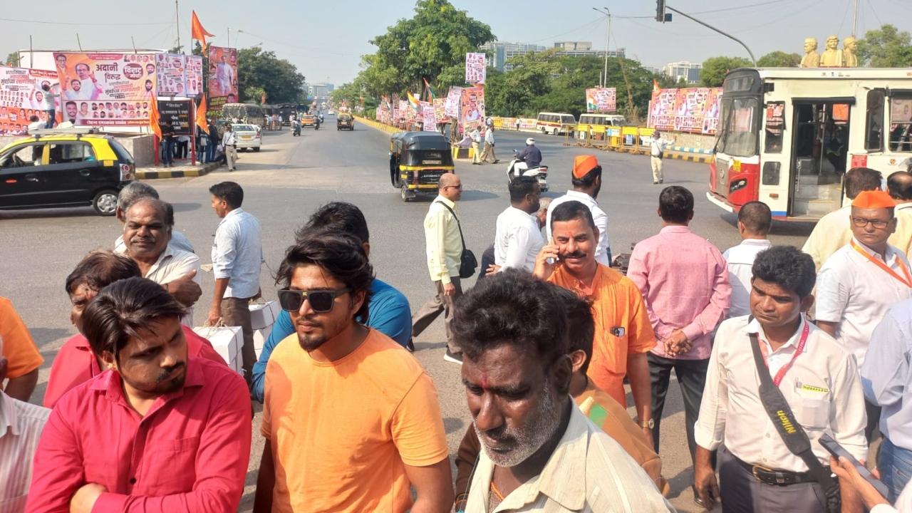 The demonstration is a response to what Uddhav Thackeray alleges is favoritism by the government towards Adani Realty in the awarding of the redevelopment project for one of Asia's largest slum