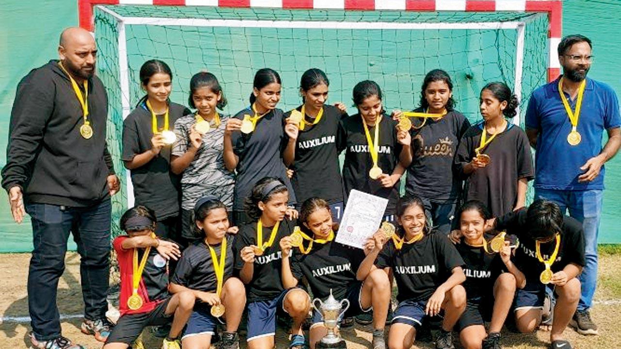 MSSA U-14 girls champions Auxilium Convent High School are all smiles after their win over Vibgyor High School (Malad) on Tuesday