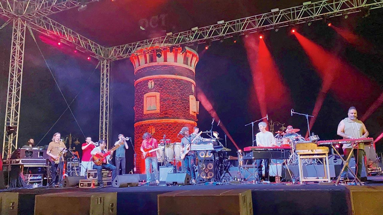 Purbayan Chatterjee (third from left) with Snarky Puppy at Mazgaon