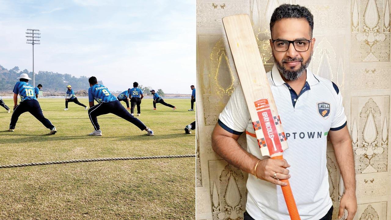 Members practice at a ground; (right) Ashik Mehta