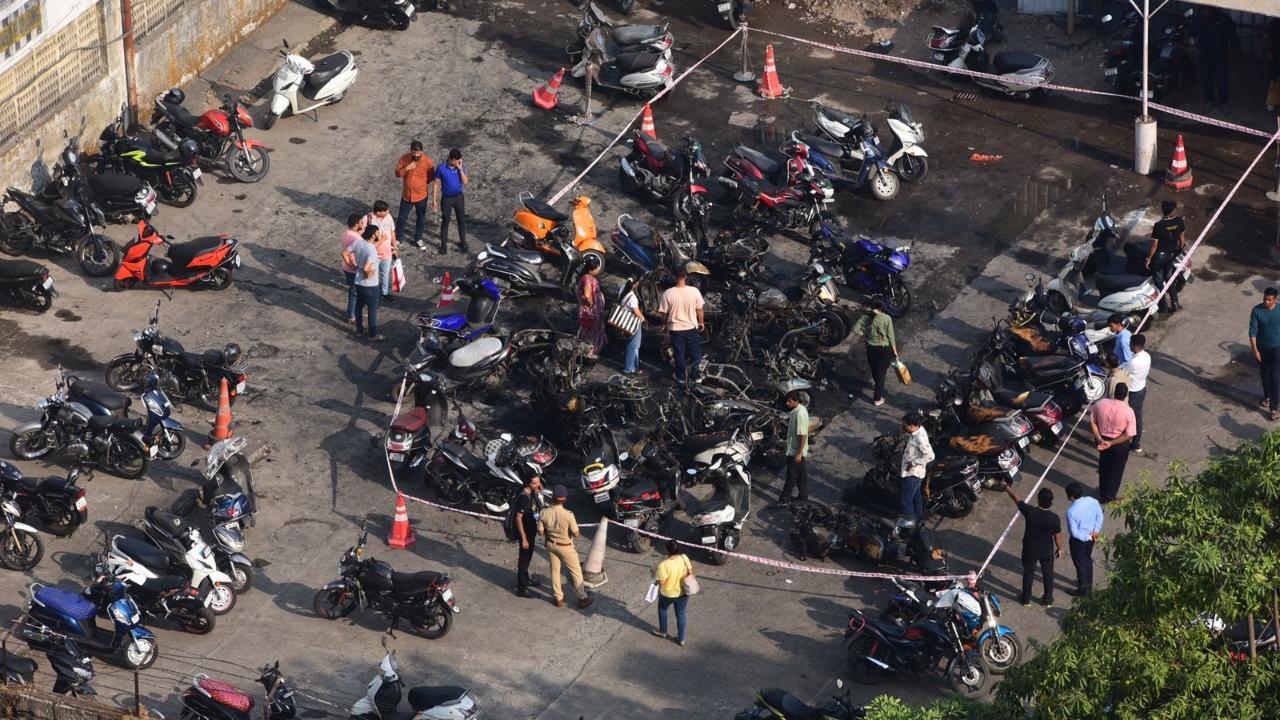 IN PHOTOS: Fire breaks out at bike parking lot in Mumbai's Lower Parel
