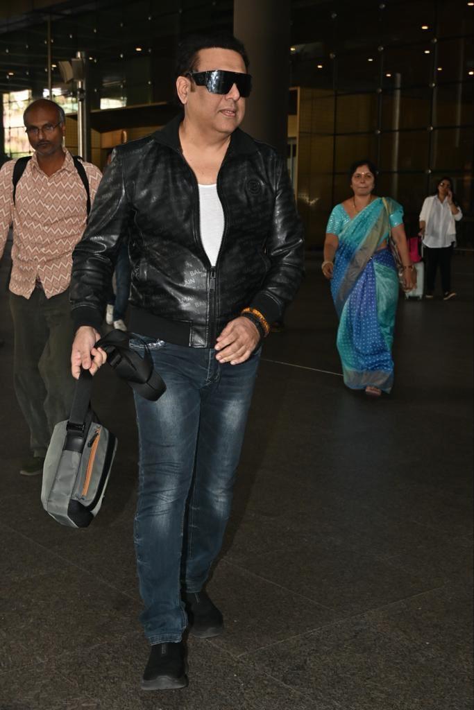 Govinda was spotted at the Mumbai airport today. The actor was sporting a smart leather jacket