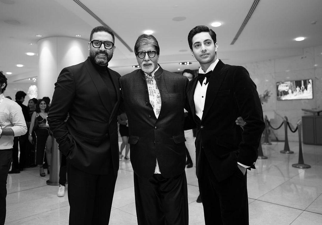 Amitabh Bachchan is pictured with Abhishek and grandson Agastya Nanda
