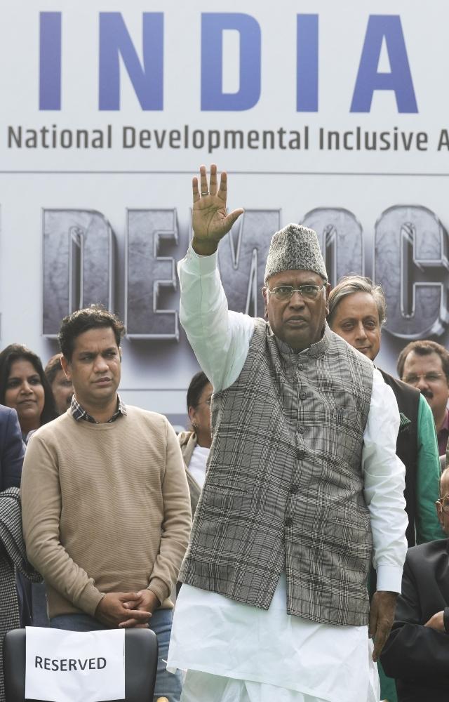 The protest was attended by Congress president Mallikarjun Kharge, Rahul Gandhi and the leaders of Left parties, DMK, NCP, SP, NC, TMC, JMM, RJD and others