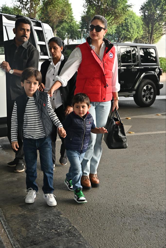 Kareena Kapoor, Saif Ali Khan and their two boys were spotted at the airport in the morning