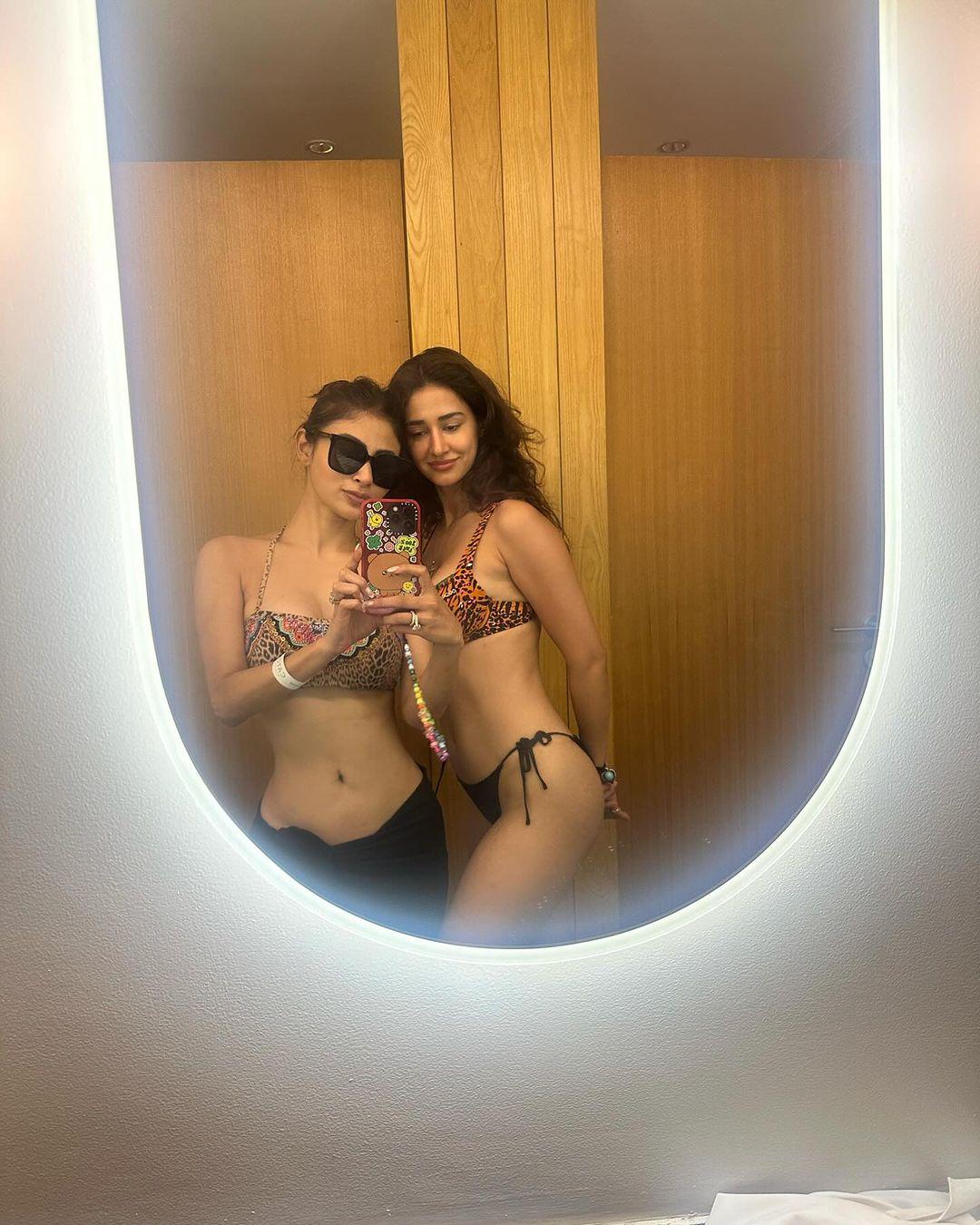 Mouni shared this mirror selfie where she posed with Disha in a swimsuit