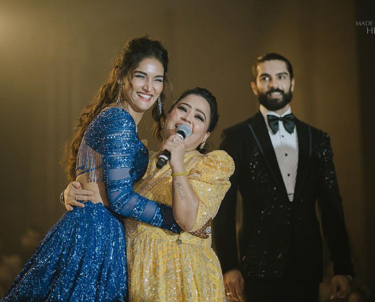 Bharti Singh was also among the guests at the wedding and seems to be doing what she does best by cracking up the couple and the other guests