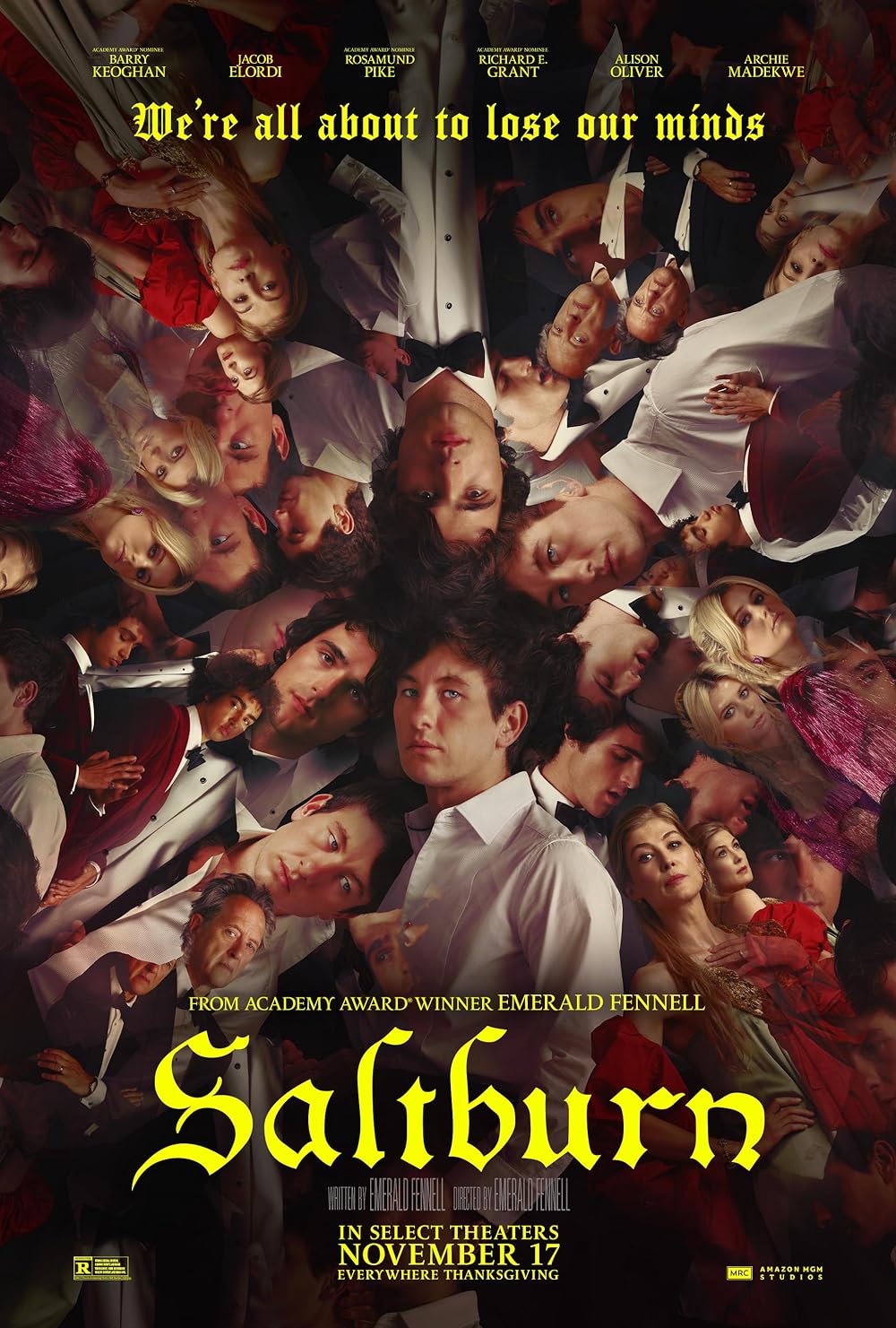 Saltburn (December 22) - Streaming on Prime VideoSaltburn zooms in on Oliver Quick's strategic manipulations and sociopathic traits as he integrates into a prestigious circle, featuring a star-studded cast including Rosamund Pike, Richard E. Grant, and Carey Mulligan.