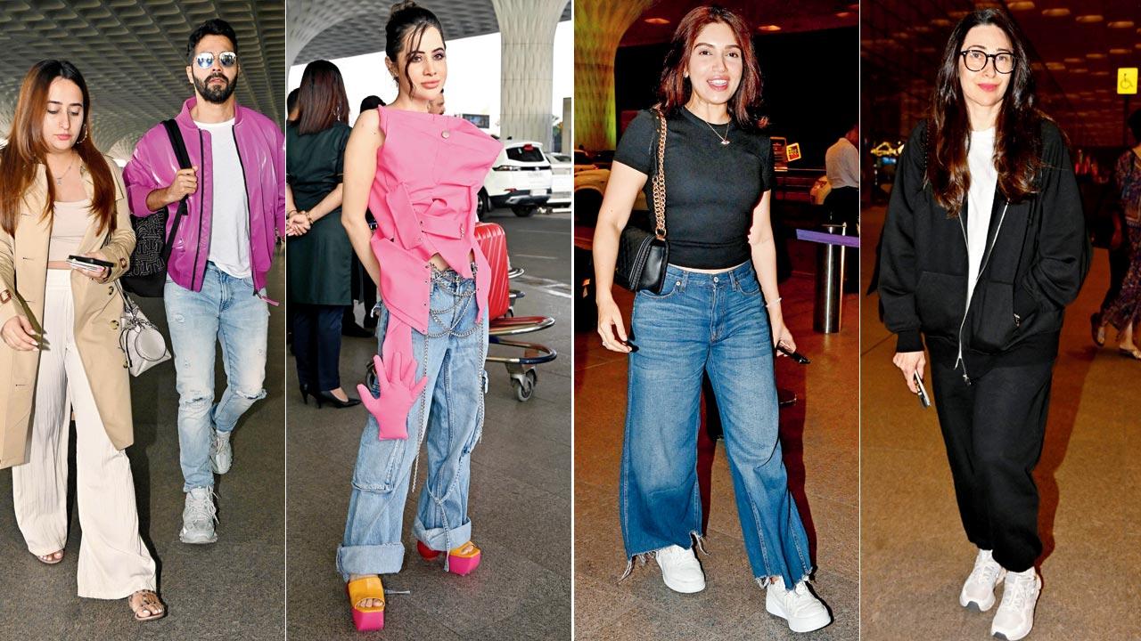 Off boating: Natasha Dalal with Varun Dhawan; Dekho magar door se: Uorfi Javed; Leaving on a Jet plane: Bhumi Pednekar; Comfort first: Karisma Kapoor