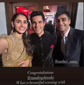 Hasleen Kaur posed with Randeep Hooda to congratulate him on his big day