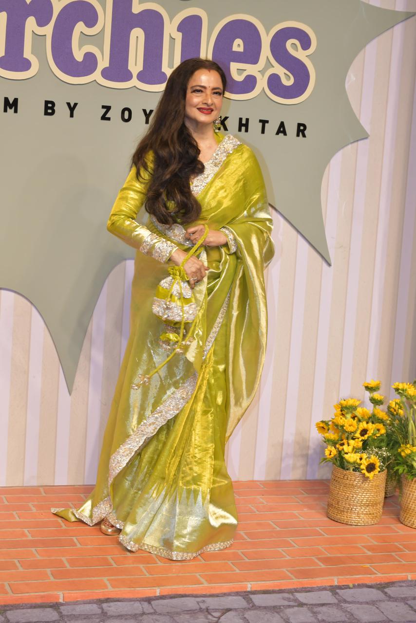 You already know that Rekha will show up in her finest saree for an event and so she did! For The Archies premiere, the icon, sported this green, almost neon hue saree that left us all wanting to run to the stores