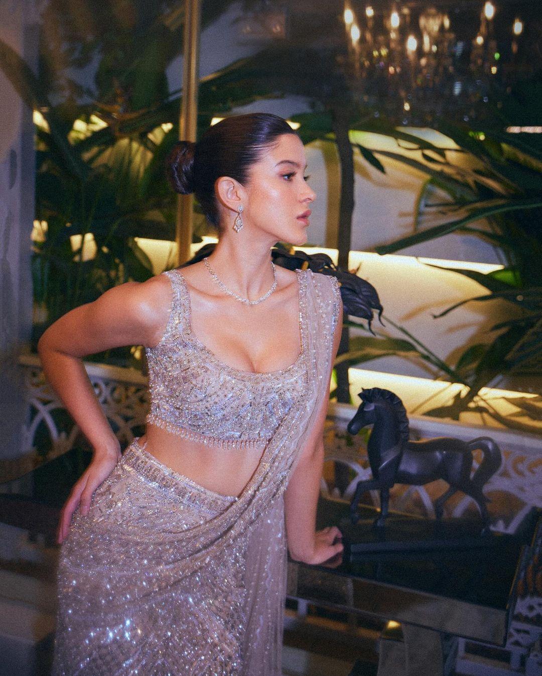 The starlet wore a creation by Falguni Shane and Peacock at a recent wedding. Shanaya's ensemble featured intricate zari work and exquisite embellishments