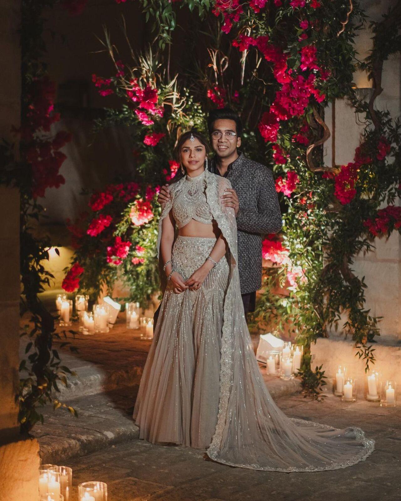 Sharmin Segal and Aman Mehta pose as newly married couple