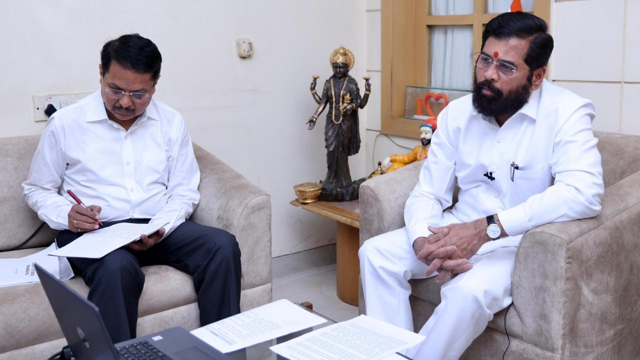 Maharashtra CM Eknath Shinde during a meeting on Thursday. Pics/CMO