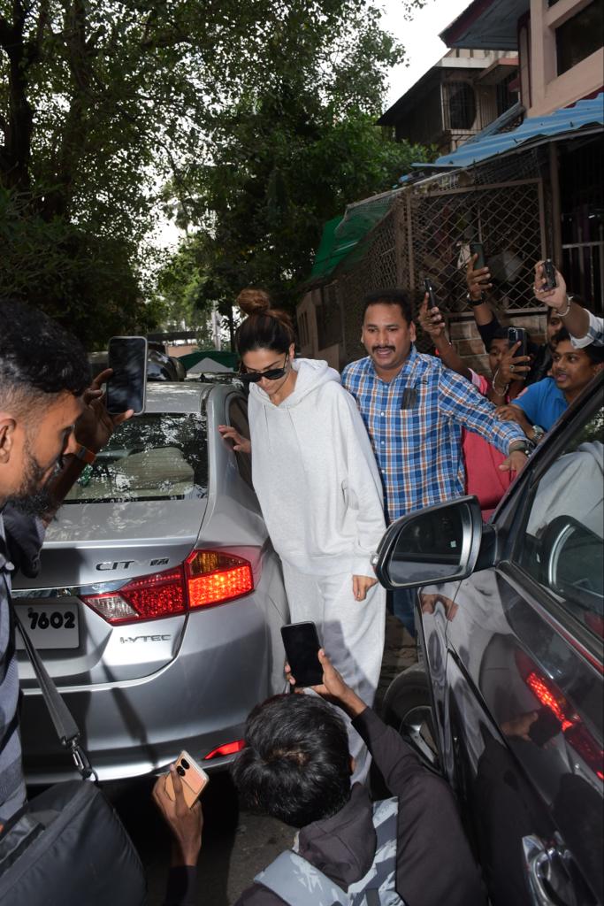 Deepika Padukone was papped in an all-white outfit as she visited a dubbing studio in Bandra