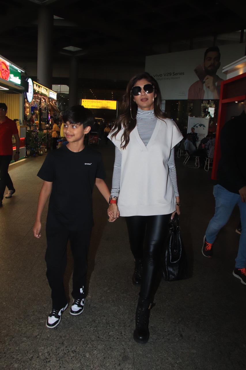 Shilpa Shetty was snapped with her son as she returns to the bay