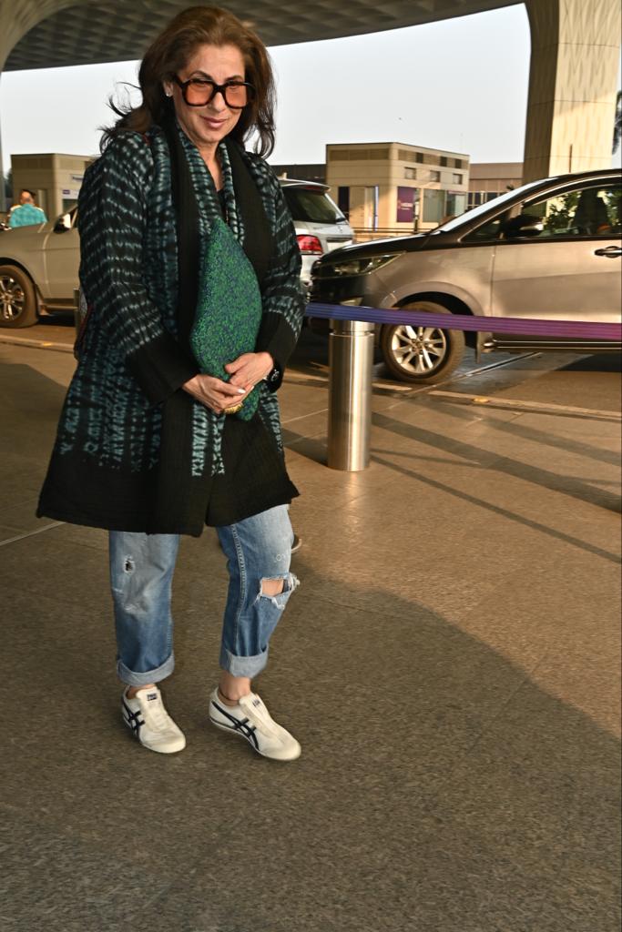 Dimple Kapadia opted for comfortable woolen outfit for her airport look