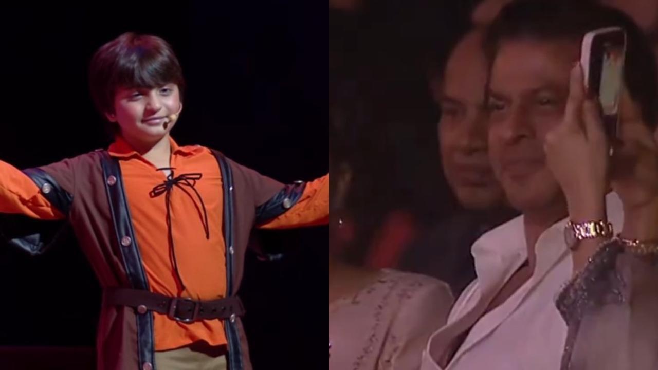 AbRam does father Shah Rukh Khan's signature pose on stage at school event, watch