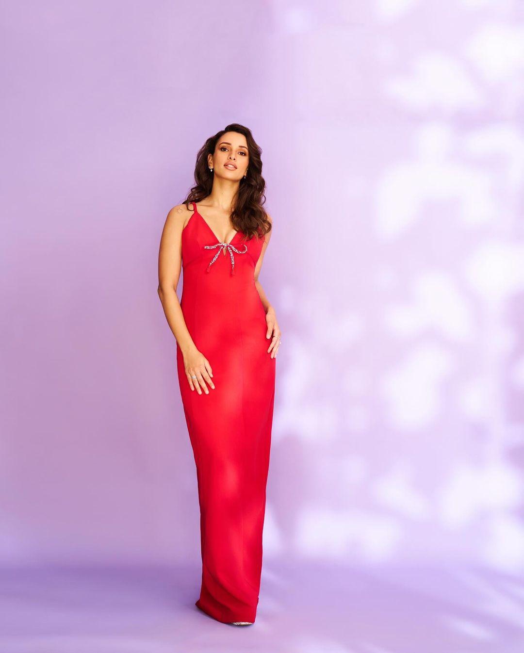 Perfect for Christmas, Triptii donned this floor-length red dress that made everyone's jaw drop