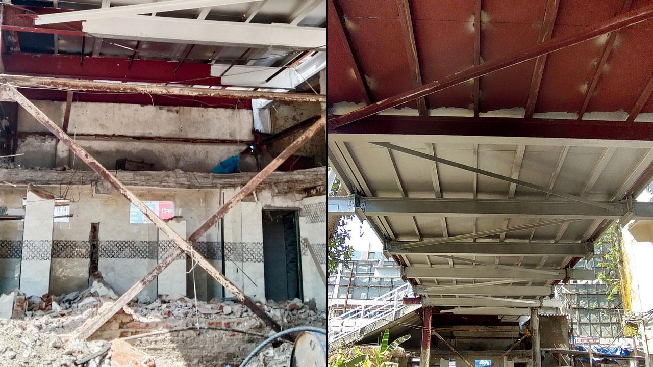 The corroded iron bars of the bridge (right) The newly repaired bridge. Pics/Rajendra B. Aklekar