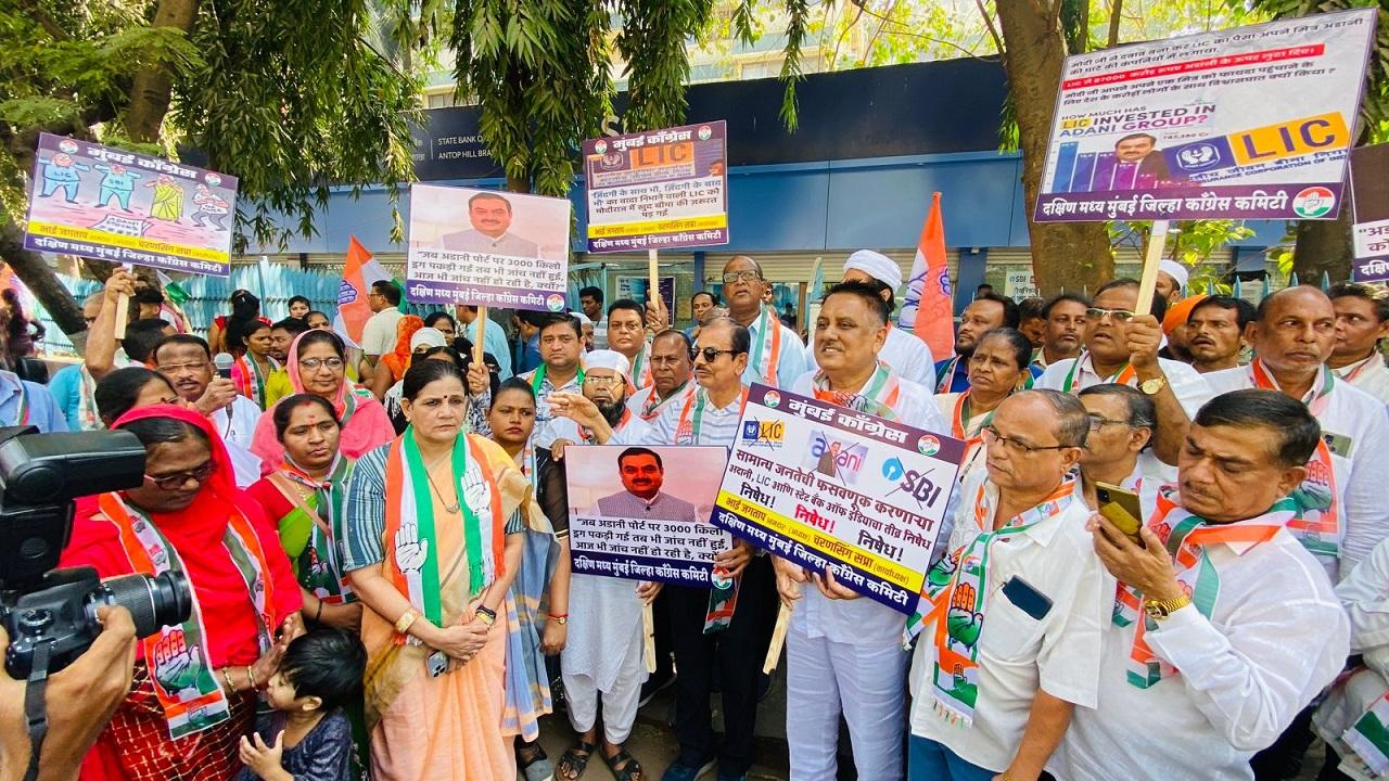 Sion Koliwada Congress Committee and South Central District Congress Committee members staged protest outside at Antop Hill in Mumbai