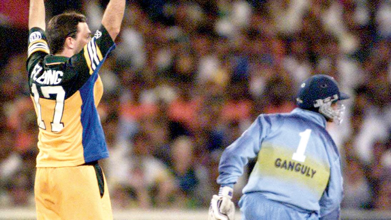 Australia’s Damien Fleming celebrates the run out of India stalwart Sourav Ganguly in a triangular series game at the Melbourne Cricket Ground on January 12, 2000. PIC/GETTY IMAGES