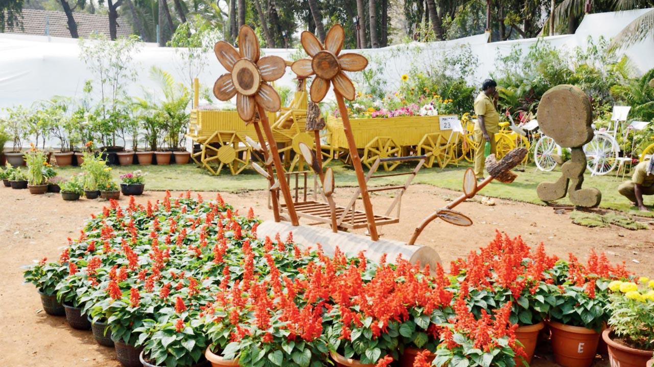 Flower arrangement in the works at Rani Baug