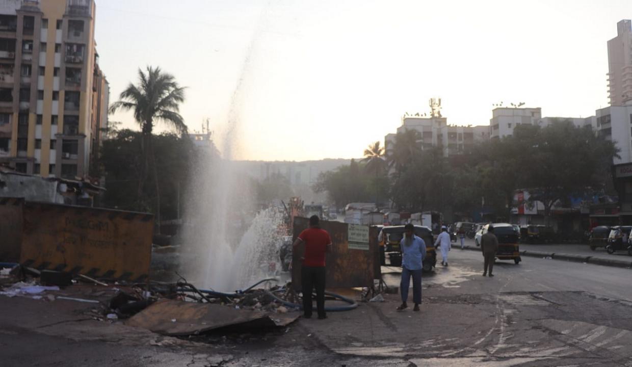 In Photos: Leakage in pipeline at construction site in Mumbai's Goregaon
