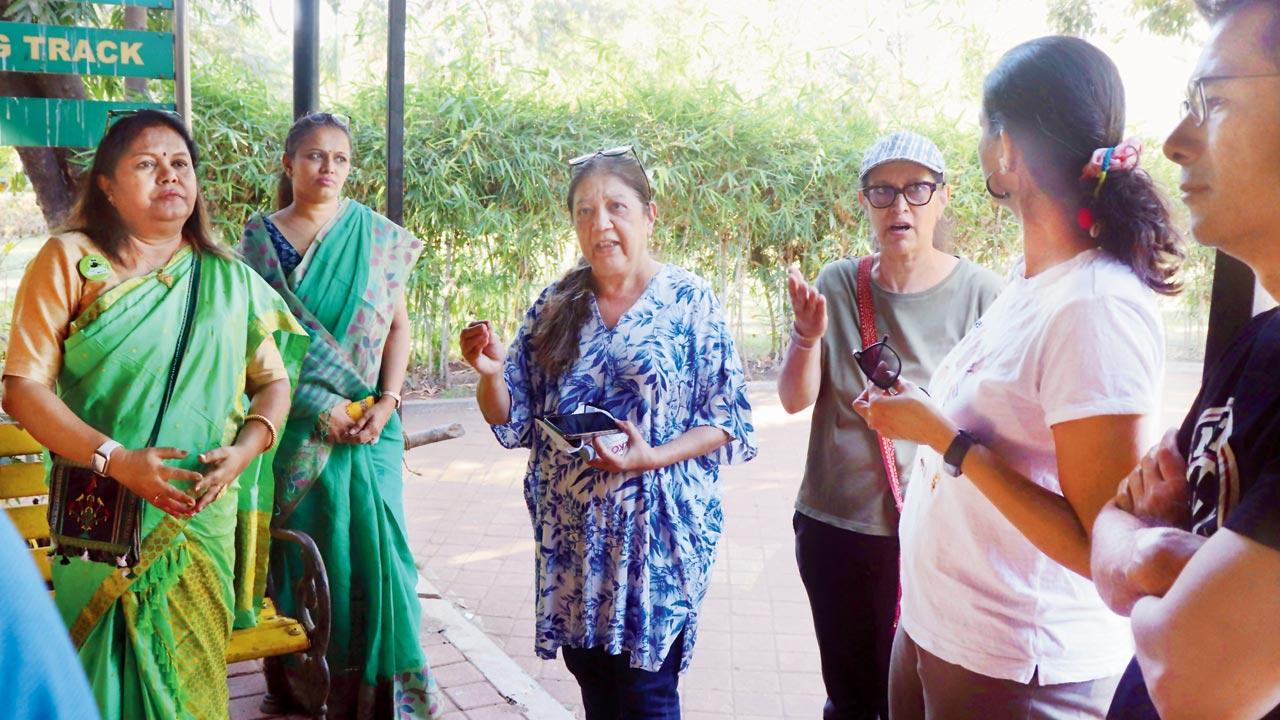 The residents during their peaceful protest against BMC’s proposed underground parking lot, Pushpa Narsee Park, Juhu, on Sunday. Pic/Anurag Ahire