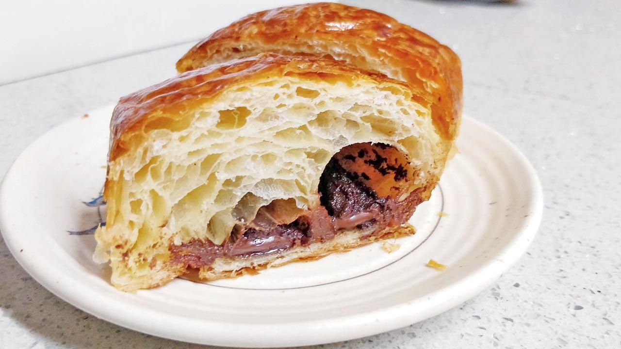 The chocolate croissant (Rs 160) was flaky on the outside and soft on the inside. TBND shares reheating instructions for the perfect bite. They also offer butter, and almond croissants. 
