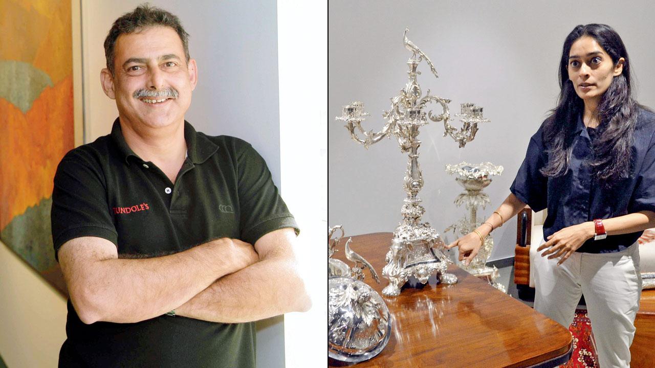 Mallika Sagar shows Sir Jamsetjee Jejeebhoy’s silverware at an auction held at Pundole’s in 2017. File pic (right) Dadiba Pundole
