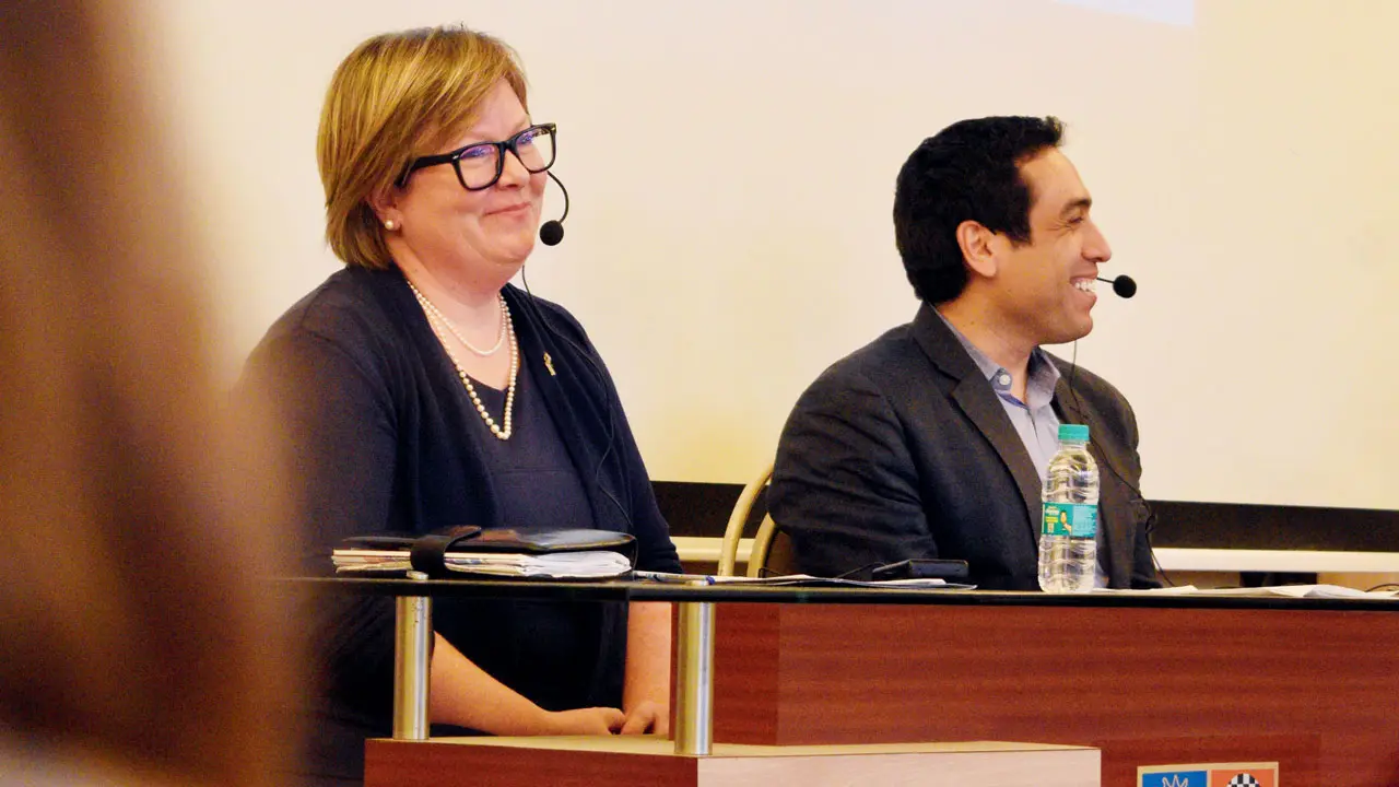 Panellists Molly Stephenson and Greg Pardo listen in on points at the fest