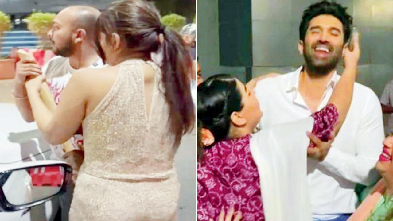 Cricketer Prithvi Shaw was attacked for refusing a selfie with Bhojpuri influencer Sapna Gill; (right) Aditya Roy Kapur politely pushed aside a female fan who was trying to kiss him, while taking a selfie