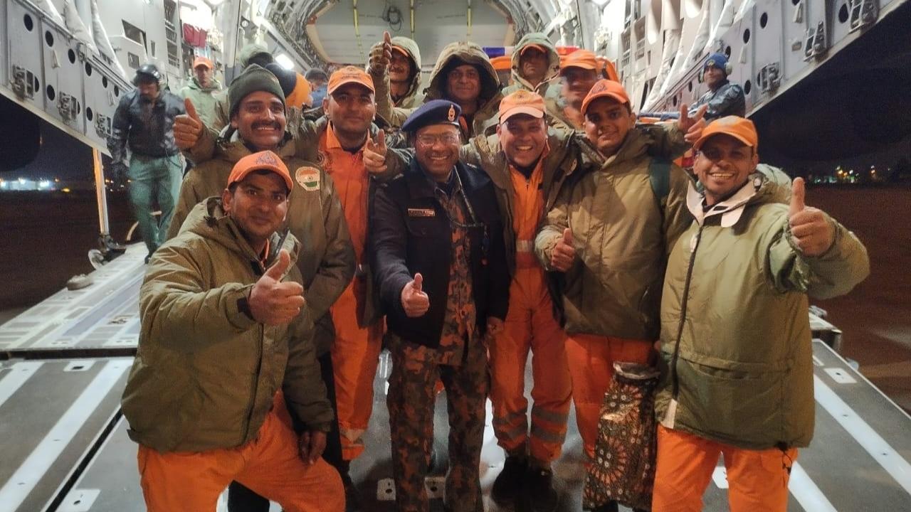 NDRF teams return after opeartion in Turkey. Pic/NDRF