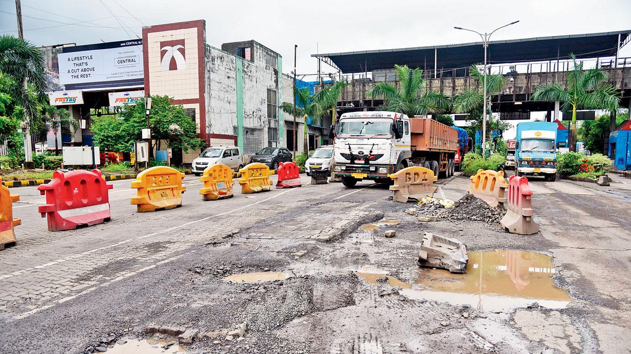 A potholed road in Mulund. The CM in July 2022 promised pothole-free roads in Mumbai. File Pic/Sameer Markande