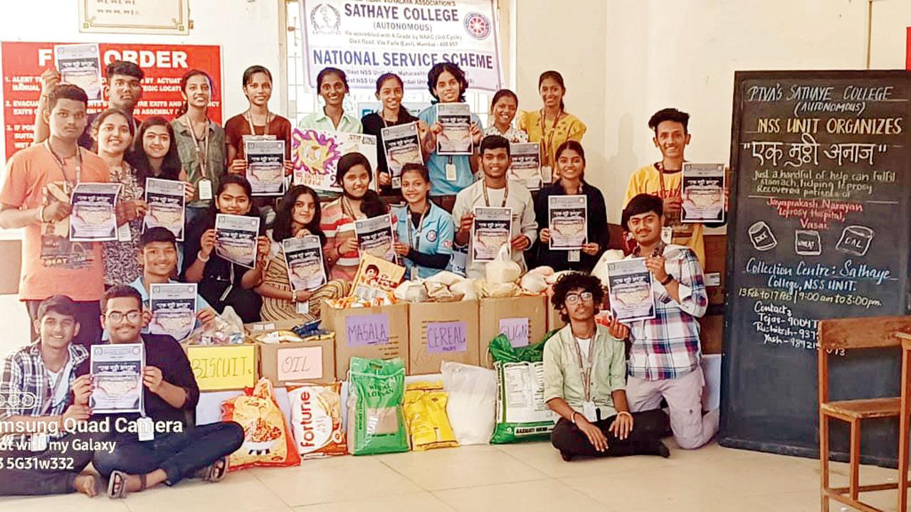 Student volunteers with grain collections