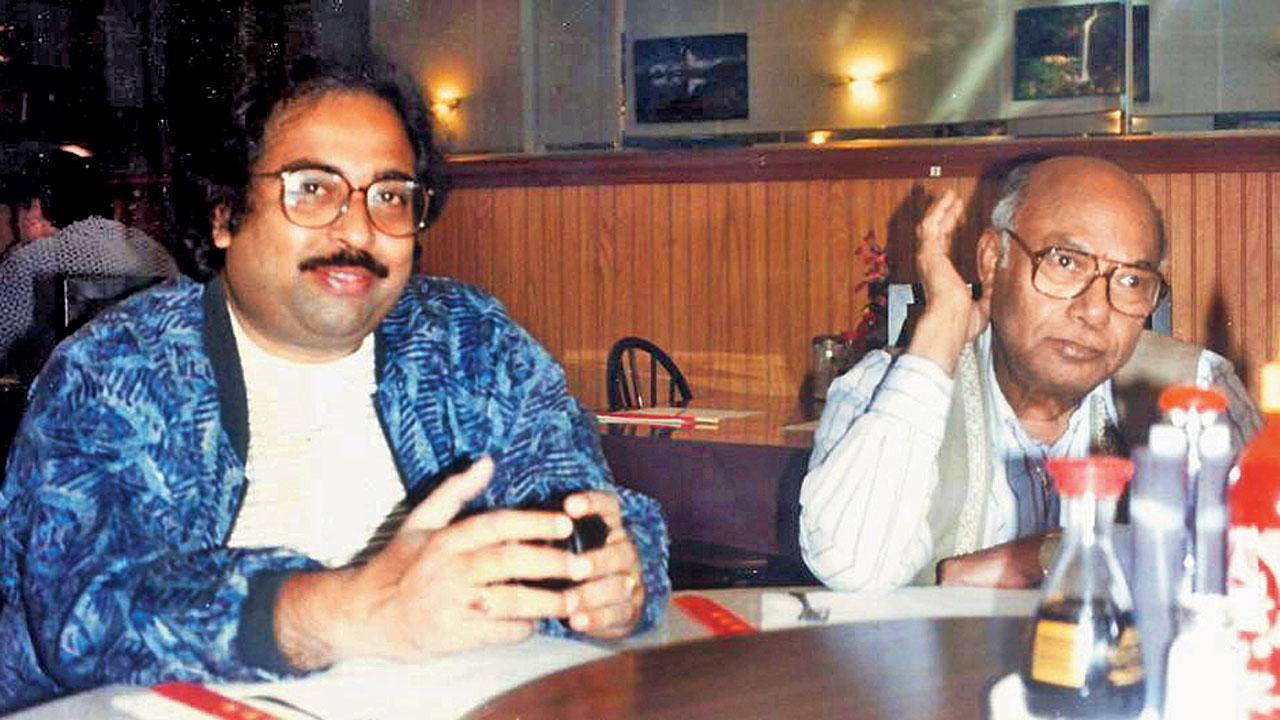 (From left) Pandit Tejendra Majumder with Ustad Ali Akbar Khan during a tour
