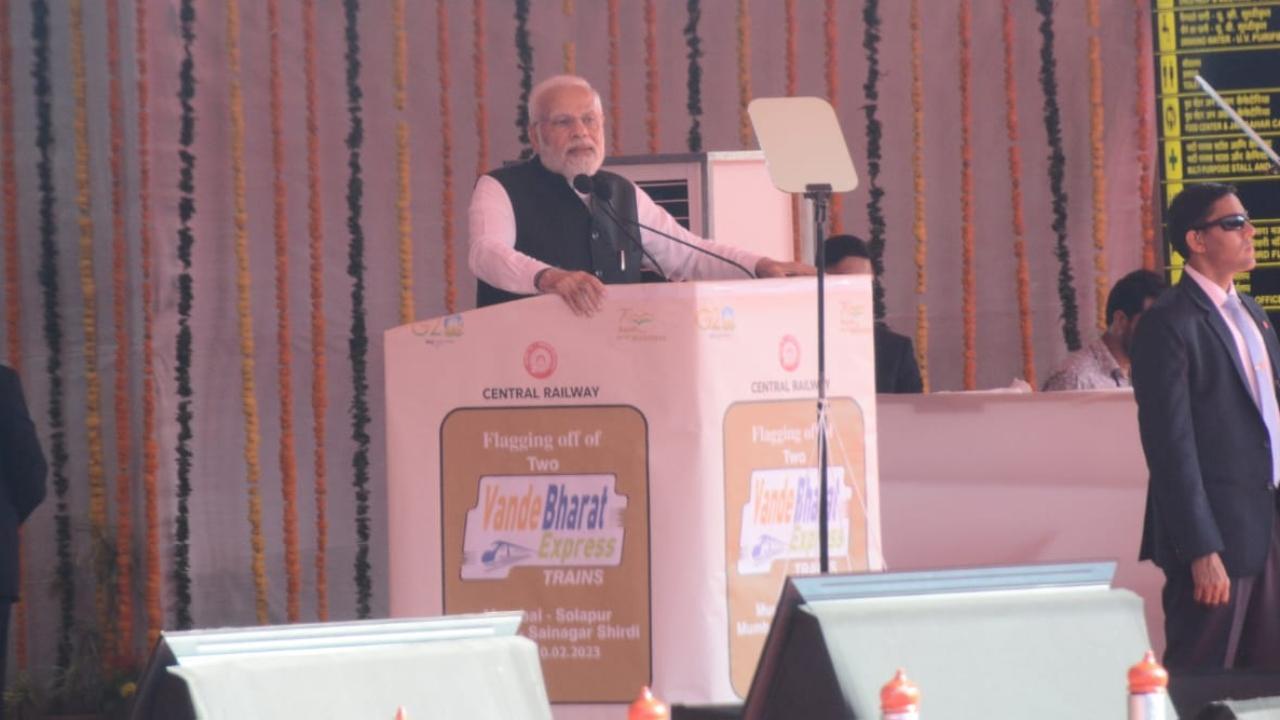 PM Modi`s Mumbai visit: Prime Minister boards Vande Bharat train, meets children