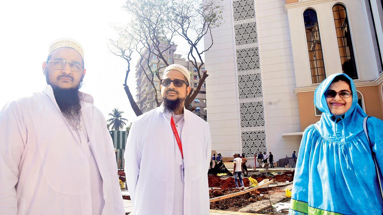 Huzefa Tawawala, Aliasger Najam and Alefiya Shakir at the walk through. Shakir is alumnus of the Arabic Academy. Pics/Shadab Khan