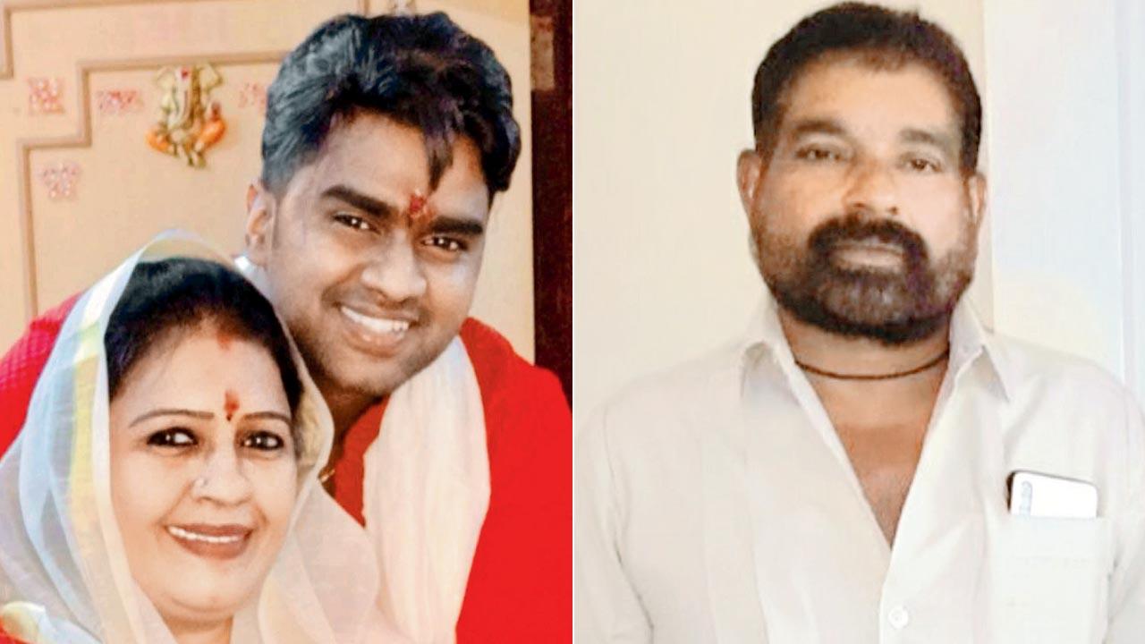 Virkar with her younger son Aditya; (right) Mahesh Vishwanath Pujari, the arrested accused