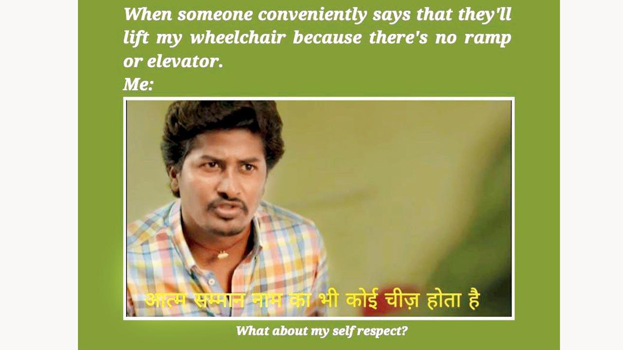 A meme by Kavya Mukhija, disability rights advocate from Jaipur, Rajasthan