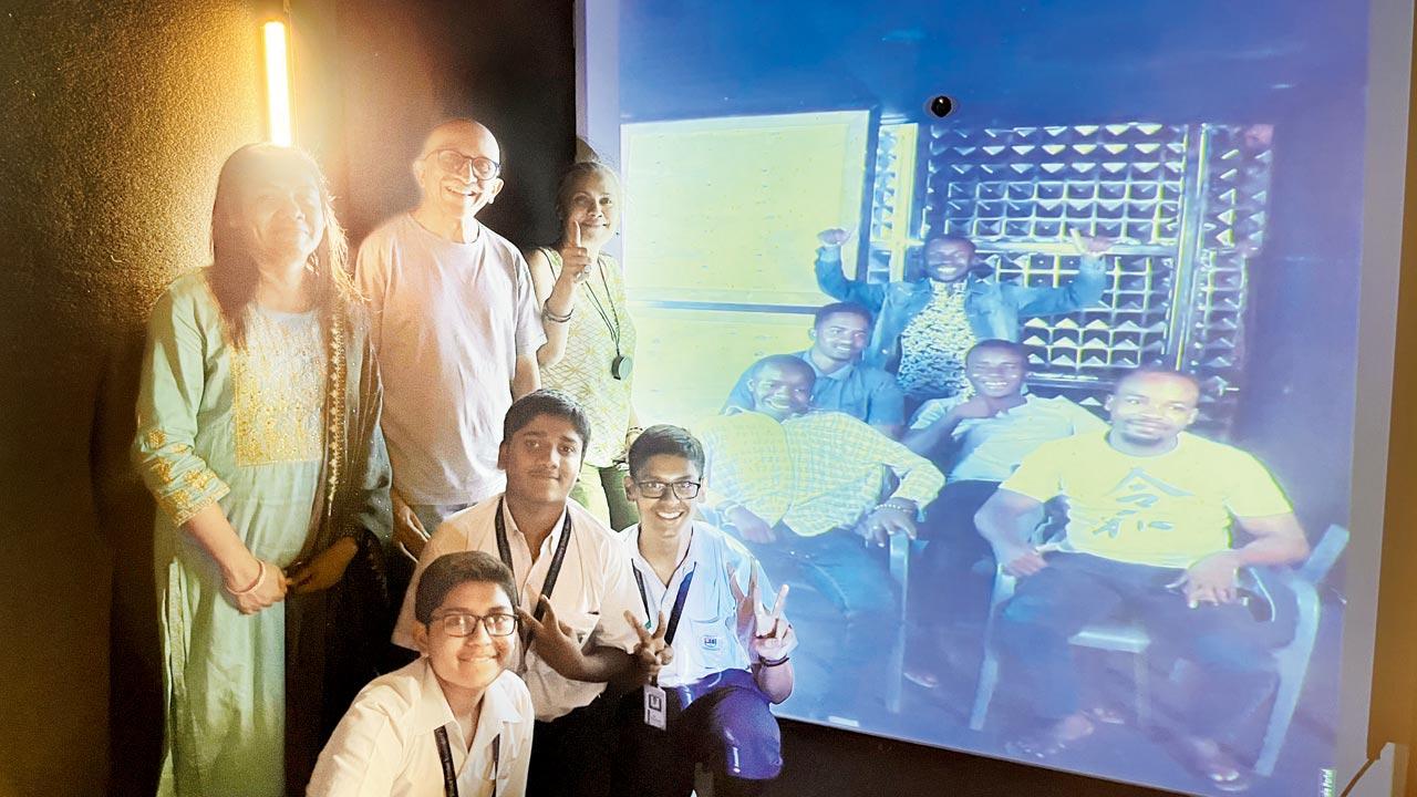 School students inside the Dharavi portal during an interaction with a team from Uganda
