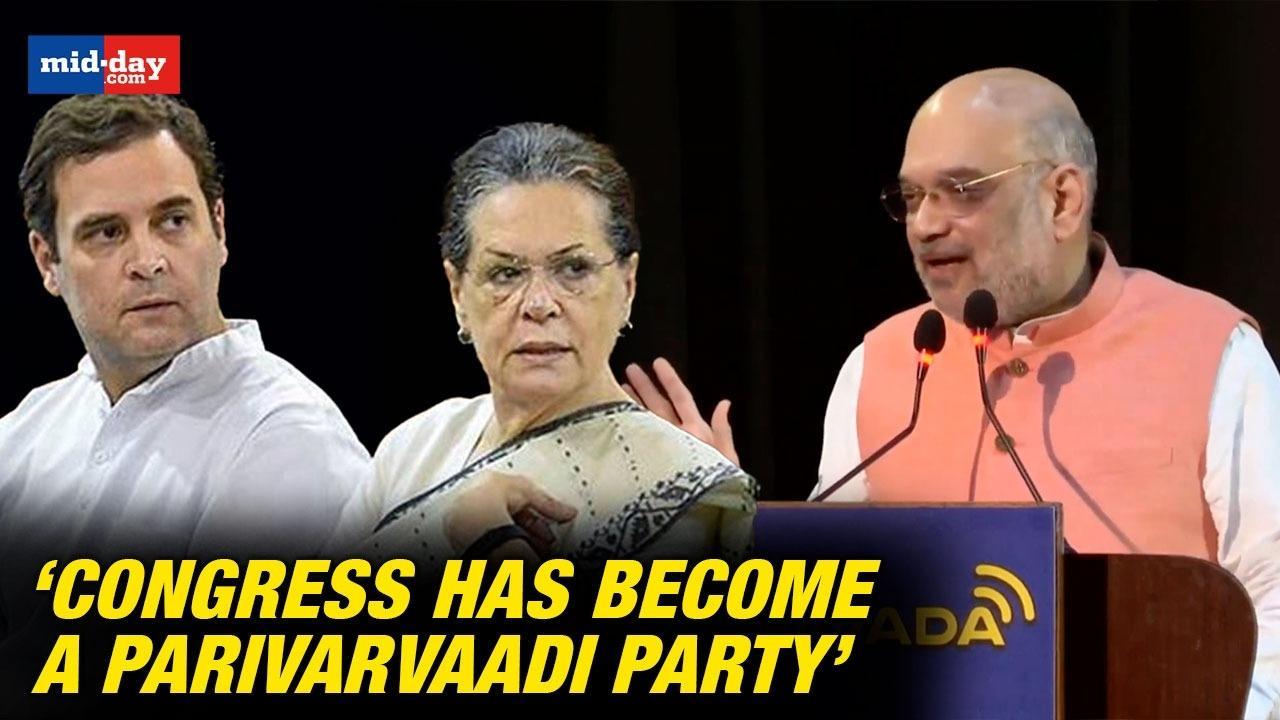 Union Minister Amit Shah Names Congress A ‘Parivarvaadi’ Party