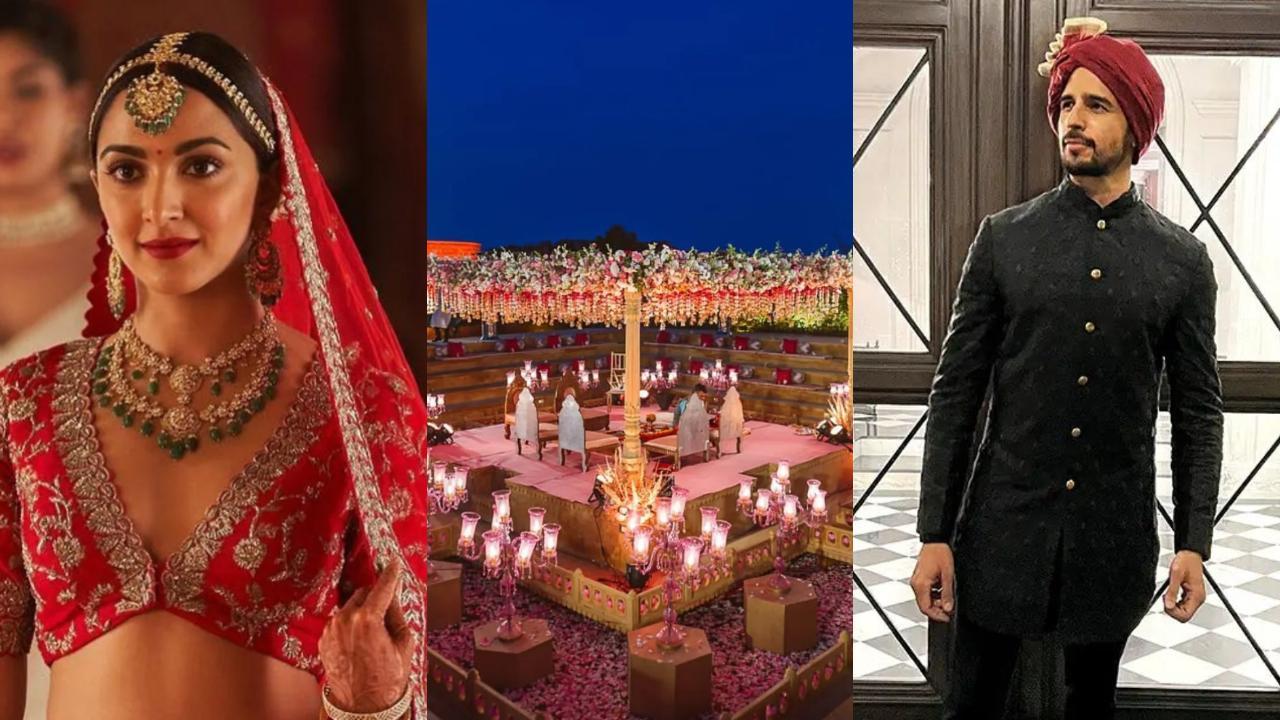 Kiara Advani and Sidharth Malhotra; Center- Picture of the wedding venue