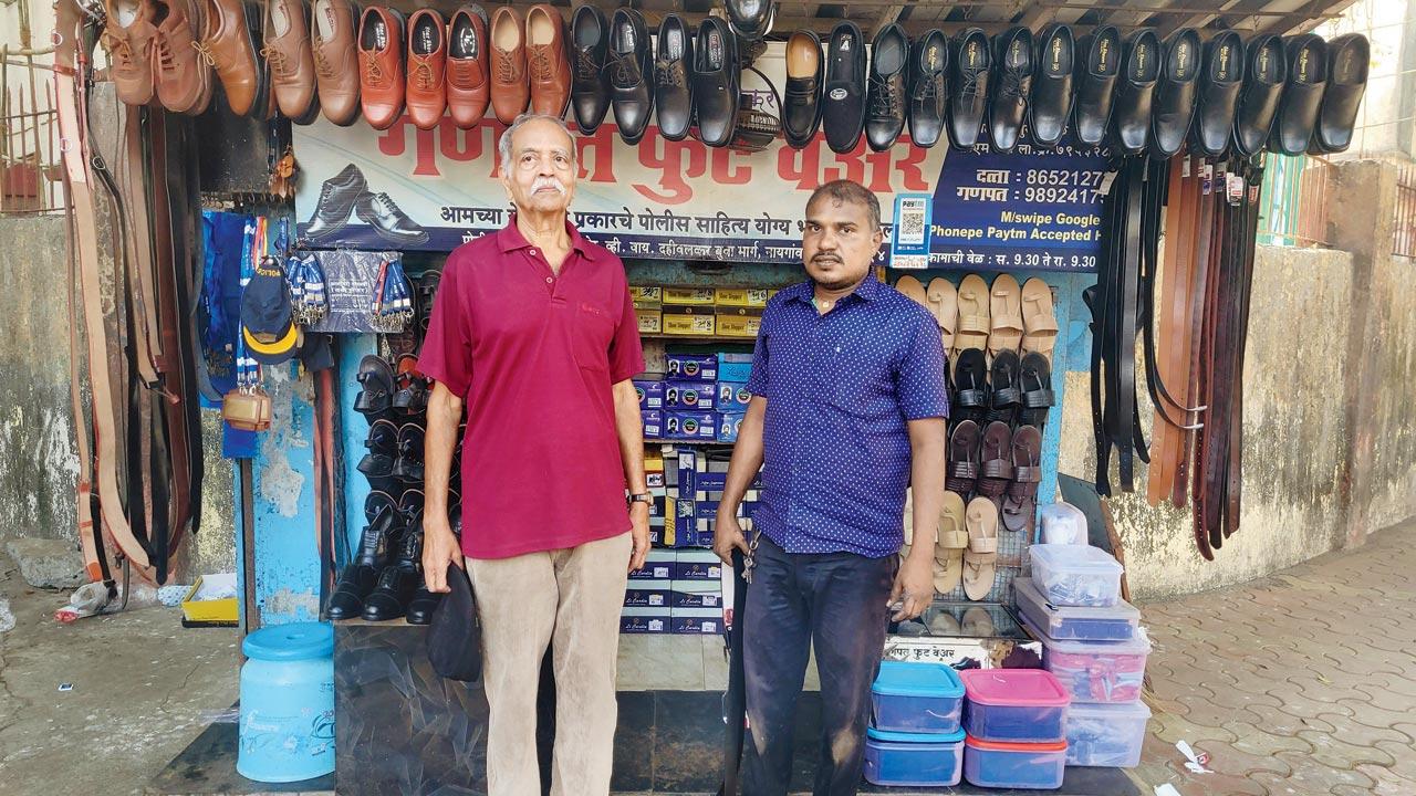 Deepak Rao with Ganpat Pabalkar at the shop stocking police accessories
